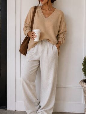 Everyday V-Neck Sweater in Light Cream